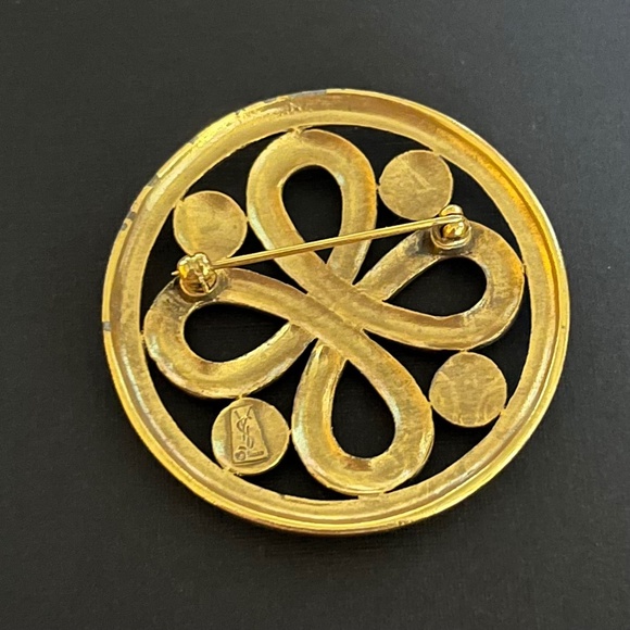 VINTAGE Designer YSL Yves Saint Laurent Large Gold Tone Knot Brooch Pin - Picture 12 of 13